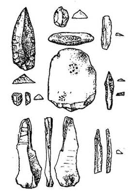 Рис. 2. Орудия   палеолитической   эпохи, найденные в  гроте  Романелли,   в   южной Италии